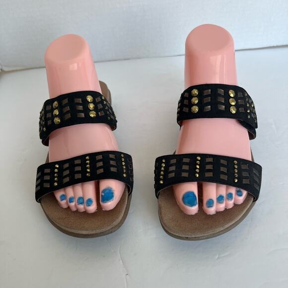 Easy Spirit Cresswell Leather Black/Gold Sandals Antique
Brass Hardware 8 Wide - Picture 2 of 6